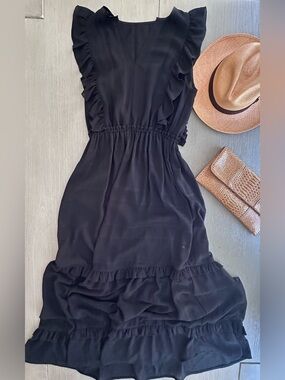 Black Ruffled Sleeveless Maxi Dress - Imported from Portugal